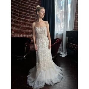Maggie Sottero Lace Mermaid Wedding Dress Strapless Bridal Gown Size 6